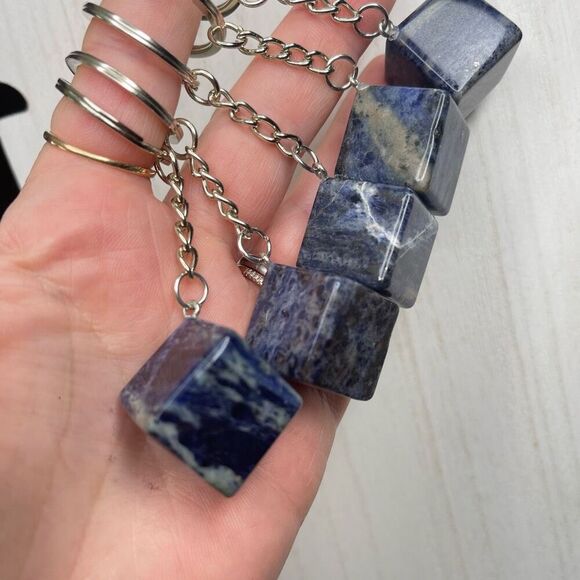 Lapis Lazuli cube keychain key ring pendant chain NEW hand crafted - Picture 4 of 7